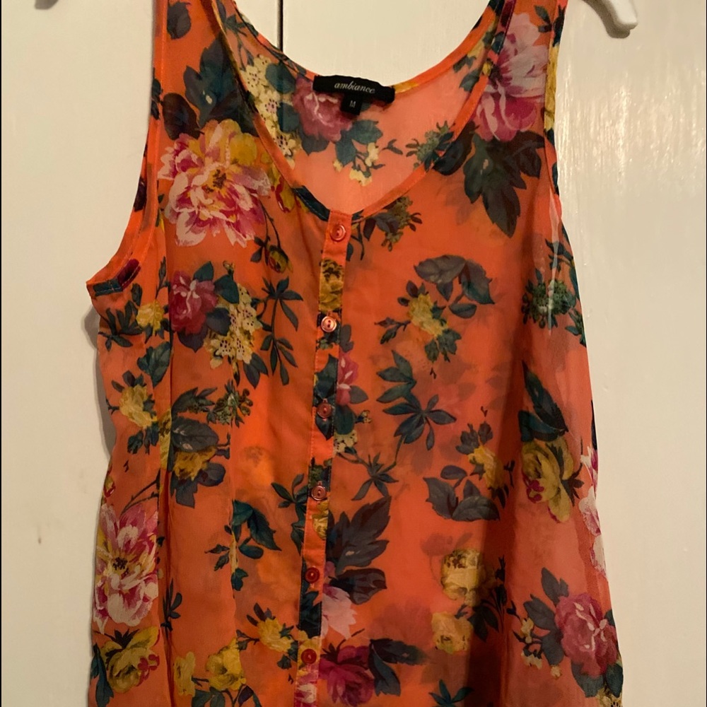 Floral see-through peach tank top